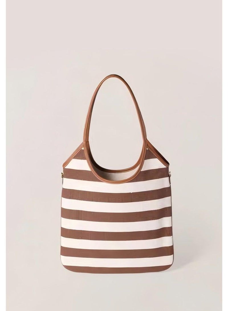 Miu Miu MIU Ivy canvas handbag shoulder bag, women's striped tote bag, simple large-capacity handbag - Image 2