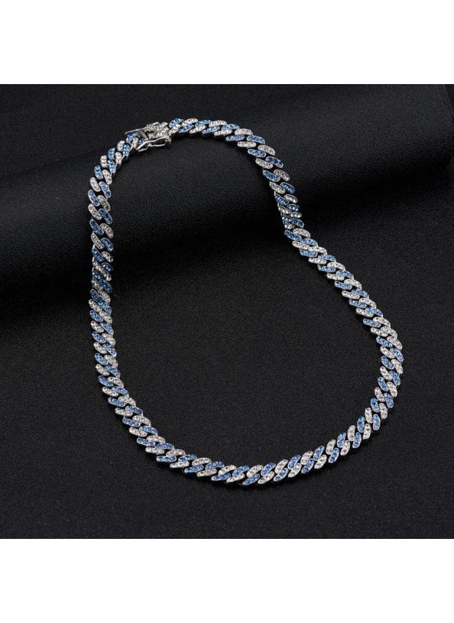 Generic European And American Hip Hop Necklace Single Row Blue And White Diamond Hip Hop Cuban Chain For Men And Women Hiphop Jewelry Accessories 