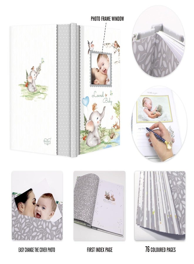 Holoary First 5 Years Baby Memory Book - 76 Colourful Illustrated Keepsake Journal Pages Record Book Album for Newborn Baby Boy or Girl, Woodland Animals Design(Elephant) - Image 4