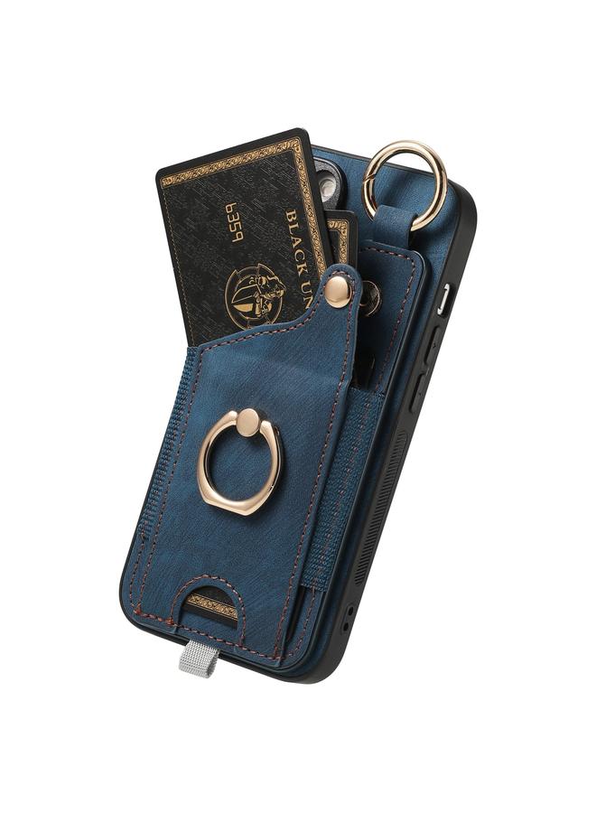S-TOP Case For iPhone 15 Retro Skin-feel Ring Card Bag Phone Case with Hang Loop - Image 2