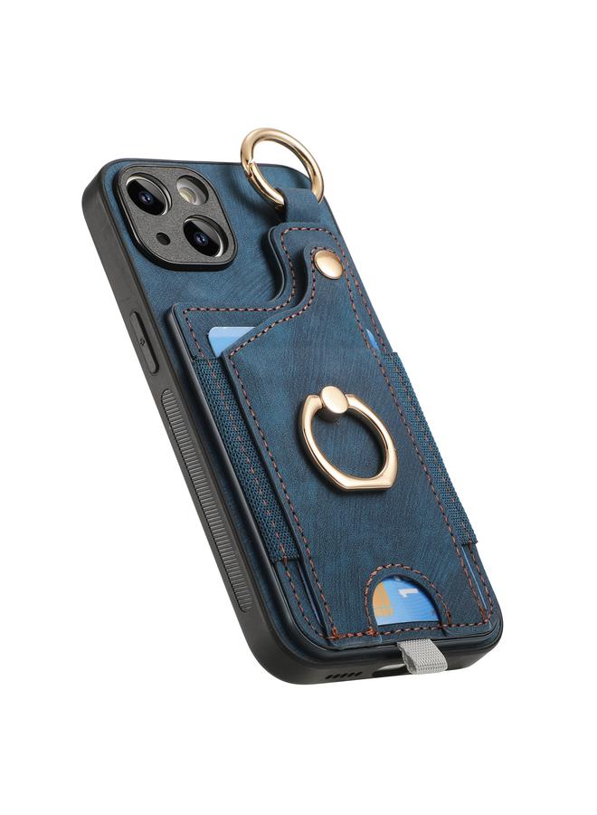 S-TOP Case For iPhone 15 Retro Skin-feel Ring Card Bag Phone Case with Hang Loop - Image 3