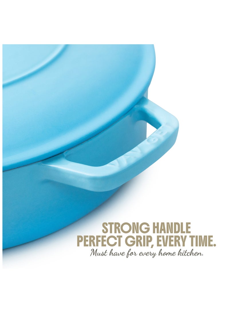 VAV Healthy and Safe, Non-Stick Cookware, Enameled Cast Iron Dutch Oven Braiser Pan, 28cm / 3.79L – Teal  - Image 3