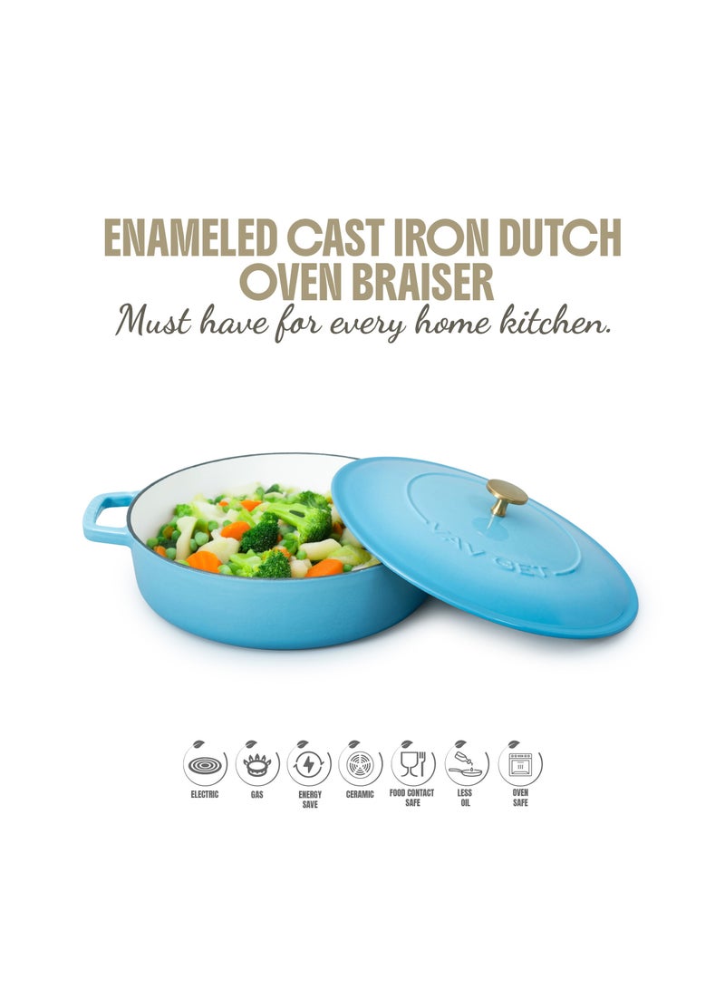 VAV Healthy and Safe, Non-Stick Cookware, Enameled Cast Iron Dutch Oven Braiser Pan, 28cm / 3.79L – Teal  - Image 5