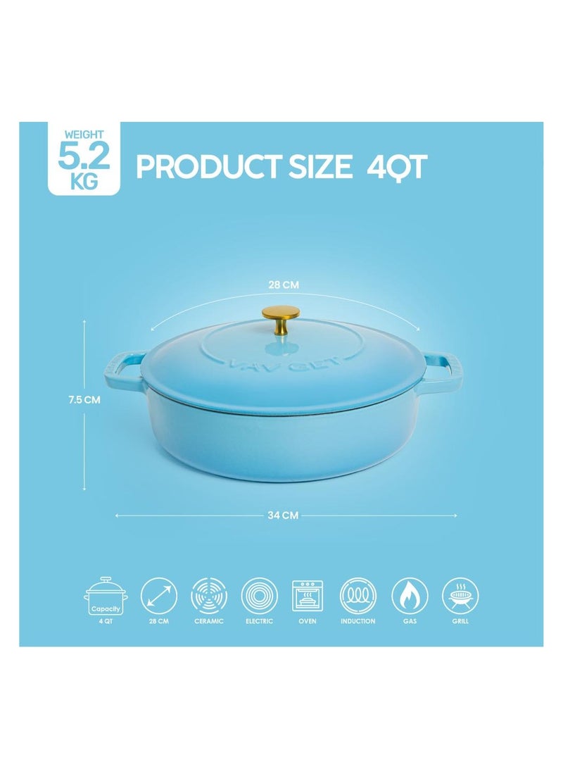 VAV Healthy and Safe, Non-Stick Cookware, Enameled Cast Iron Dutch Oven Braiser Pan, 28cm / 3.79L – Teal - Image 2
