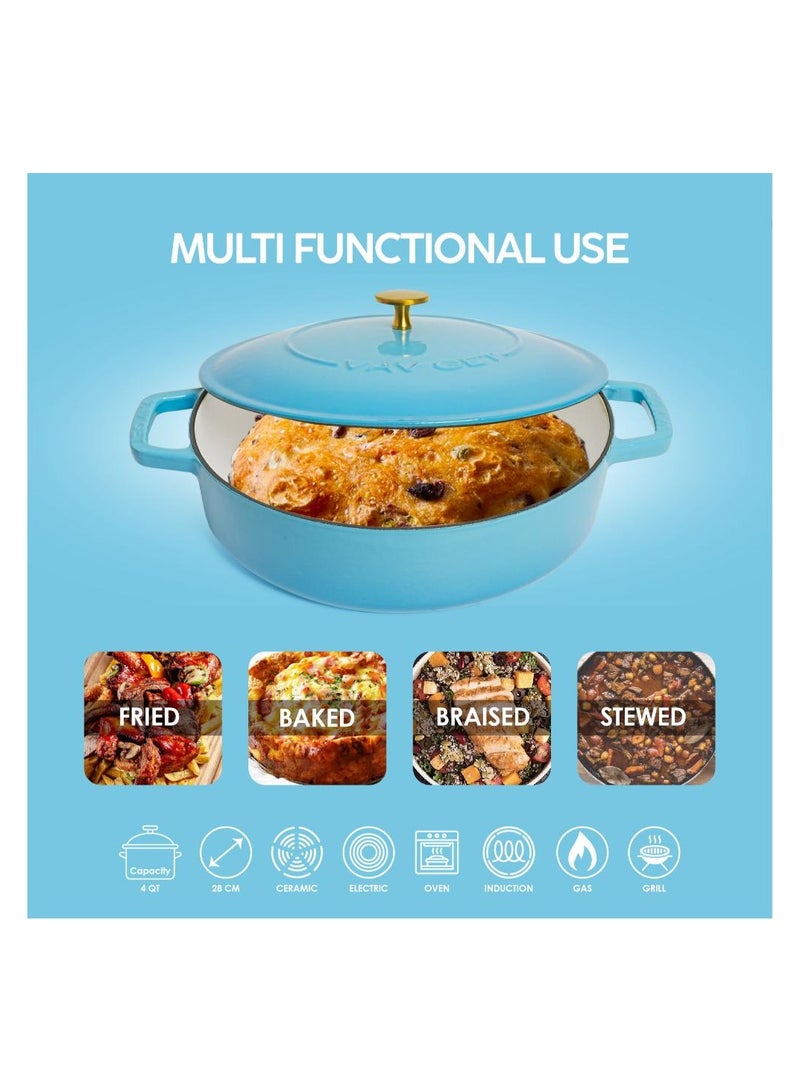 VAV Healthy and Safe, Non-Stick Cookware, Enameled Cast Iron Dutch Oven Braiser Pan, 28cm / 3.79L – Teal - Image 3