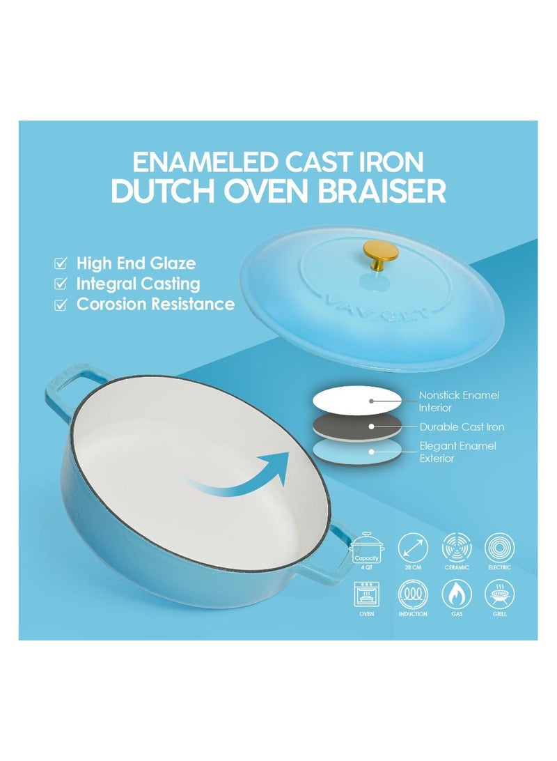 VAV Healthy and Safe, Non-Stick Cookware, Enameled Cast Iron Dutch Oven Braiser Pan, 28cm / 3.79L – Teal - Image 4