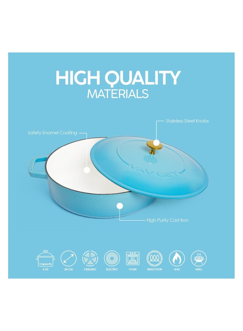 VAV Healthy and Safe, Non-Stick Cookware, Enameled Cast Iron Dutch Oven Braiser Pan, 28cm / 3.79L – Teal - Image 5