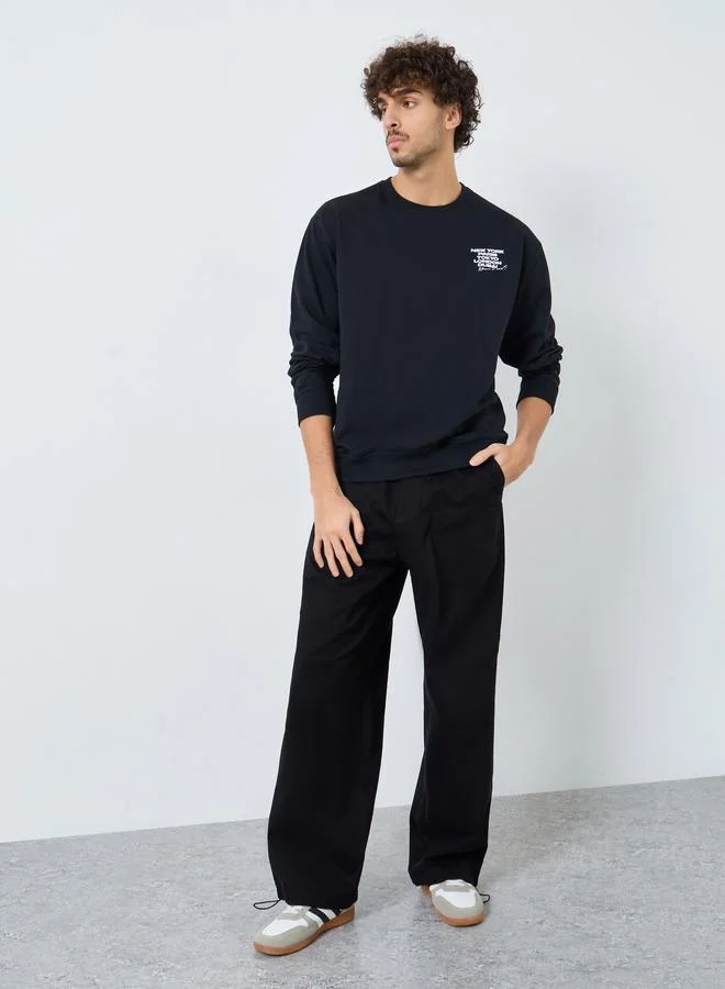 Styli Black Relaxed Fit HD Print Sweatshirt