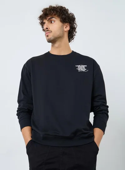 Styli Black Relaxed Fit HD Print Sweatshirt