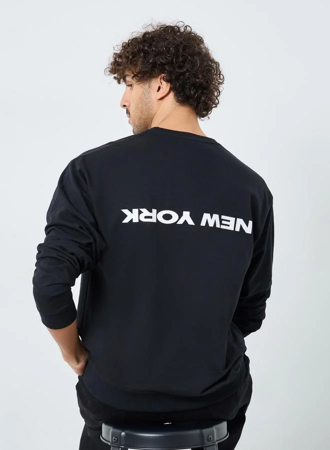 Styli Black Relaxed Fit HD Print Sweatshirt
