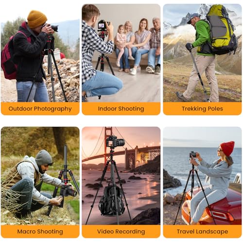 ZIKZOK 70" Tripod for Camera, Professional Aluminum Camera Tripod & Monopod with 360° Ball Head, Adjustable Lightweight Travel Tripod for Phone,DSLR,Tablet with Carry Bag - Image 2