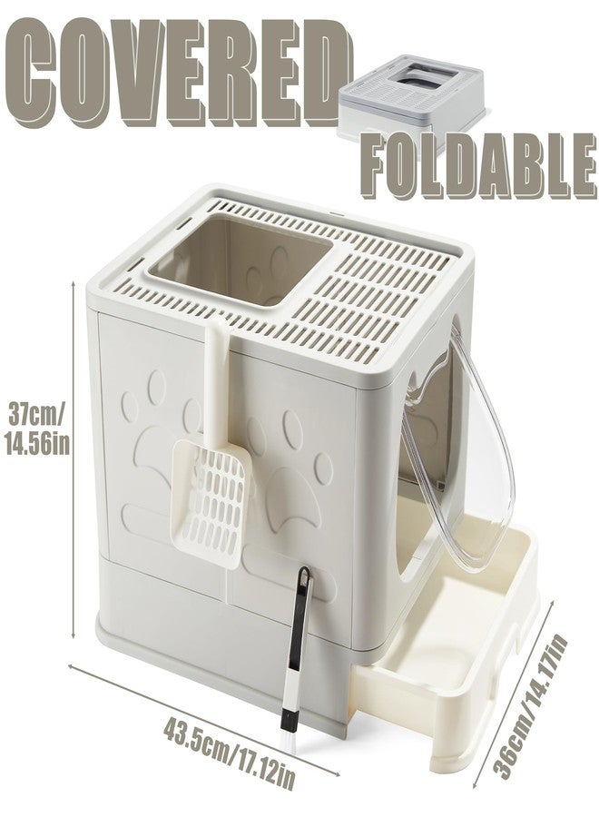 Gefryco Litter Box with Lid for Small to Medium Cats, Enclosed Cat Litter Box with Cover，High Sided Top Entry Cat Box with Brush and Scoop, Cute Kitty Litter Pan with Drawer for Growing Kittens(Grey) - Image 2