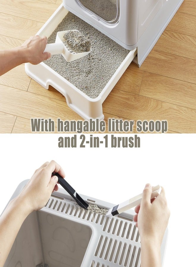 Gefryco Litter Box with Lid for Small to Medium Cats, Enclosed Cat Litter Box with Cover，High Sided Top Entry Cat Box with Brush and Scoop, Cute Kitty Litter Pan with Drawer for Growing Kittens(Grey) - Image 5