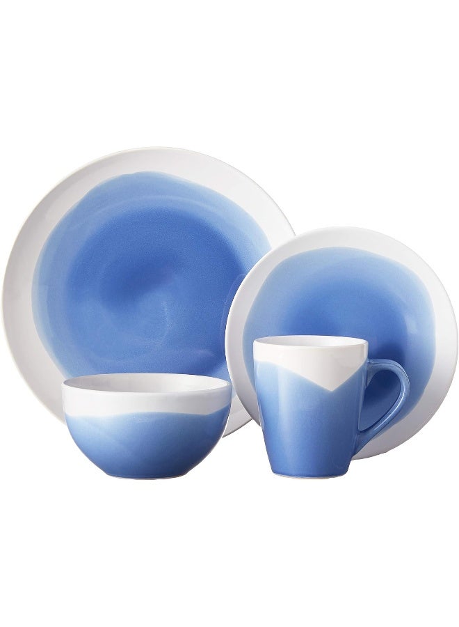 American Atelier Round Dinnerware Sets  Blue  White Kitchen Plates Bowls and Mugs  16 Piece Stoneware Oasis Collection 105 x 105  Dishwasher  Microwave Safe  Service for 4 - Image 2