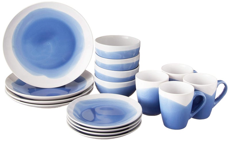 American Atelier Round Dinnerware Sets  Blue  White Kitchen Plates Bowls and Mugs  16 Piece Stoneware Oasis Collection 105 x 105  Dishwasher  Microwave Safe  Service for 4 - Image 1