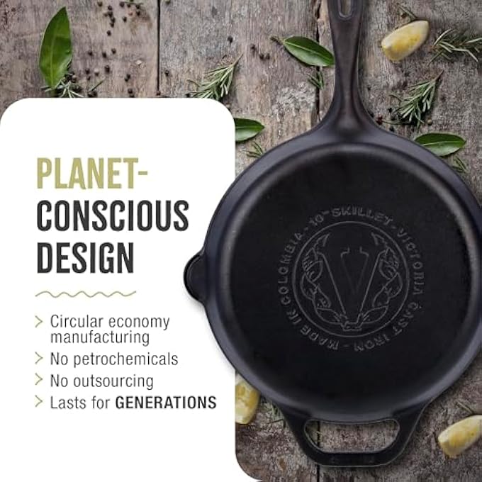 Victoria 10Inch Cast Iron Skillet PreSeasoned CastIron Frying Pan With Long Handle Made In Colombia - Image 5