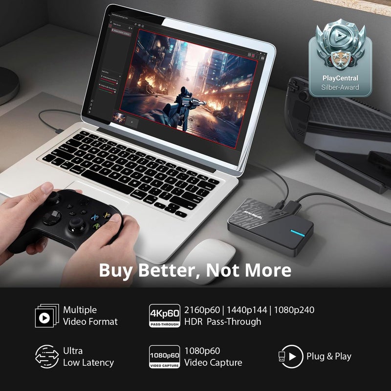 أفيرميديا بطاقة التقاط من AVerMedia للبث المباشر، دعم لتنسيق 4K60 HDR، تسجيل فيديو بدقة 1080p60، بث ألعاب بزمن تأخير منخفض جدًا لأجهزة Switch 2، Xbox، PS5، والكمبيوتر عبر منصات Twitch وOBS وWin11 وMac – StreamLine MINI+ GC311G2 - Image 2