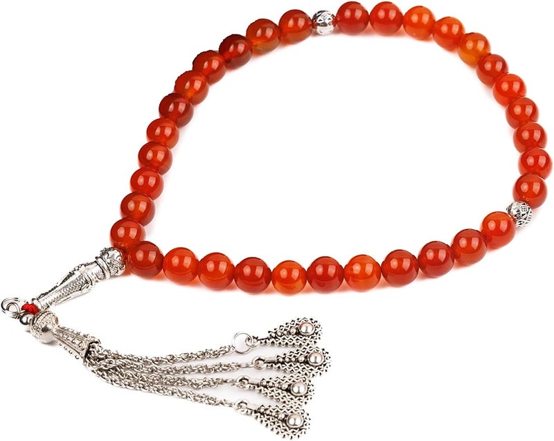 AC&L Pink Natural Agate Tasbeeh Prayer Beads - 8mm Stones - Image 1