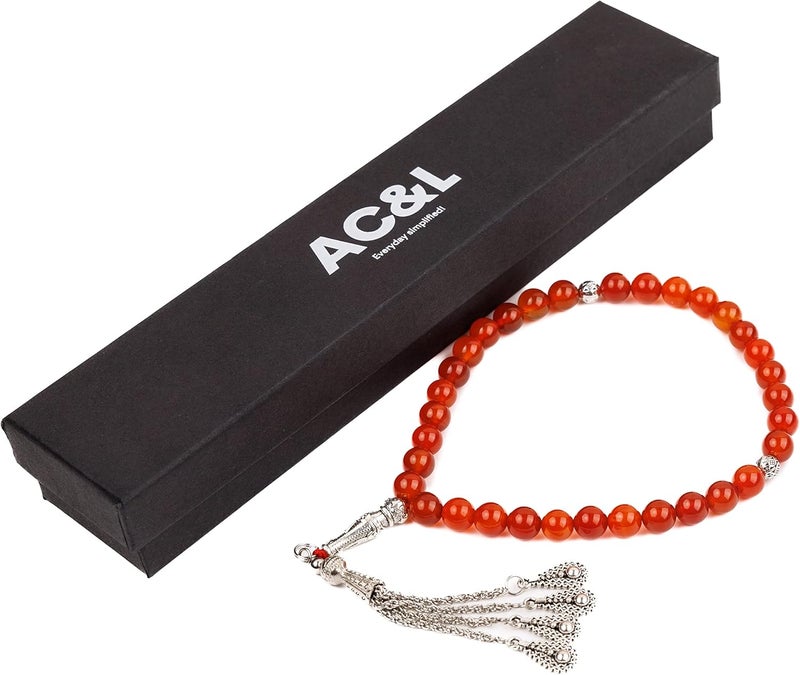AC&L Pink Natural Agate Tasbeeh Prayer Beads - 8mm Stones - Image 2
