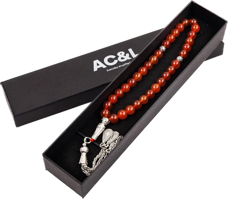 AC&L Pink Natural Agate Tasbeeh Prayer Beads - 8mm Stones - Image 3