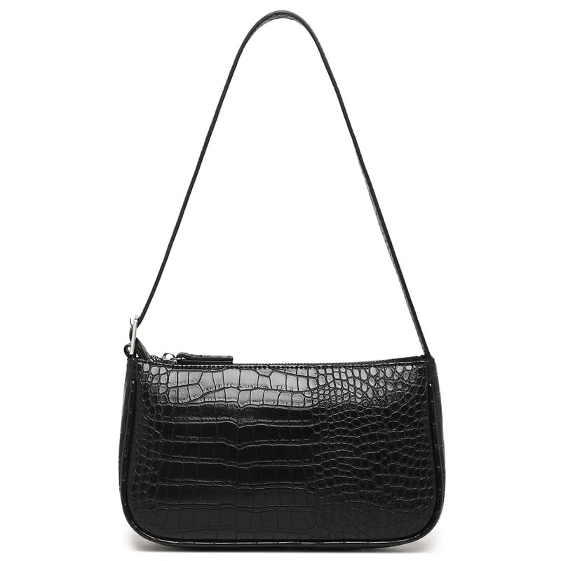 WSRYDJDL Small Purse for Women, Adjustable Shoulder Bags Crocodile Pattern Clutch Purse with Zipper Closure Retro (Black) - Image 1