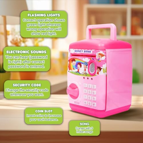 High Trusted® Kids Modern Money Safe ATM Machine, Finger Print Smart Sensor ATM Savings Money Bank with Electronic Lock (Pink) - Image 3