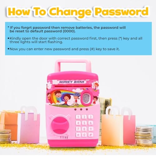 High Trusted® Kids Modern Money Safe ATM Machine, Finger Print Smart Sensor ATM Savings Money Bank with Electronic Lock (Pink) - Image 4