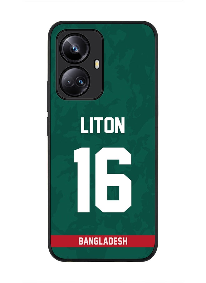 Stylizedd - Cover for Realme 10 Pro Plus 5G Case , Rugged Black Slim fit Soft Flexible Thin Protective Phone Cases - Player Name - Liton Das, Jersey Number- 16 - Image 1