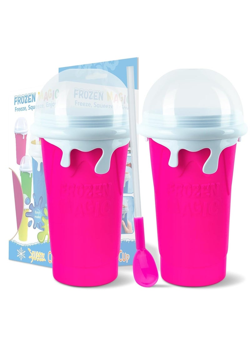TIGER - Set of 2 DIY Slushy Maker Cups – 500ml Reusable Quick-Freeze Smoothie & Milkshake Cup with Squeeze-to-Freeze Design, Ideal for Juices, Cold Drinks & Icy Treats – Pink - Image 1