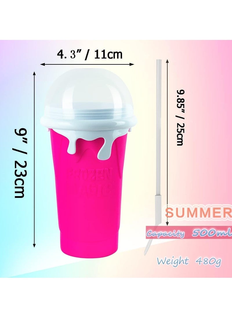 TIGER - Set of 2 DIY Slushy Maker Cups – 500ml Reusable Quick-Freeze Smoothie & Milkshake Cup with Squeeze-to-Freeze Design, Ideal for Juices, Cold Drinks & Icy Treats – Pink - Image 1