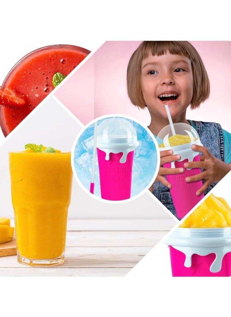 TIGER - Set of 2 DIY Slushy Maker Cups – 500ml Reusable Quick-Freeze Smoothie & Milkshake Cup with Squeeze-to-Freeze Design, Ideal for Juices, Cold Drinks & Icy Treats – Pink - Image 1