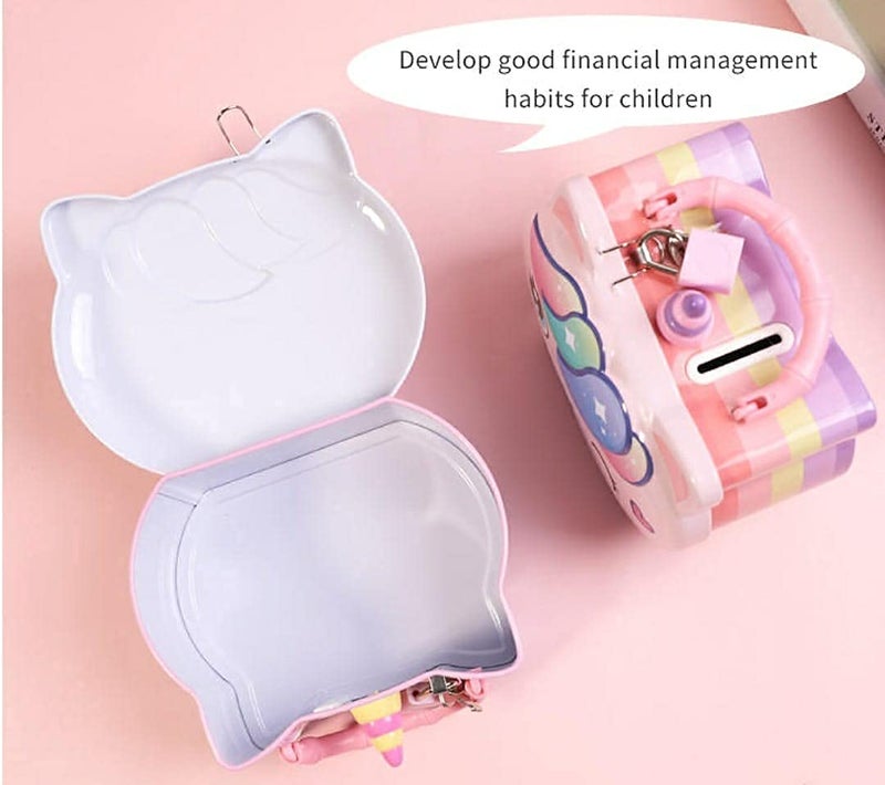 Crackles Cute Unicorn Design Money Piggy Bank with Lock & Key for Kids Room Decoration and Birthday Return Gifting -Assorted Print & Colours- Pack of 1 - Image 5