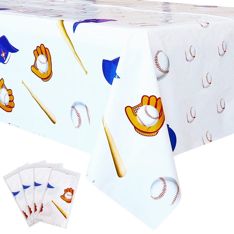 Inspireyee 4 Pack Baseball Themed Tablecloth Disposable Plastic Table Cover Party Decorations 51 x 86 Rectangle Table Cloth for Baseball or Sports Birthday Party Supplies 4 Pcs