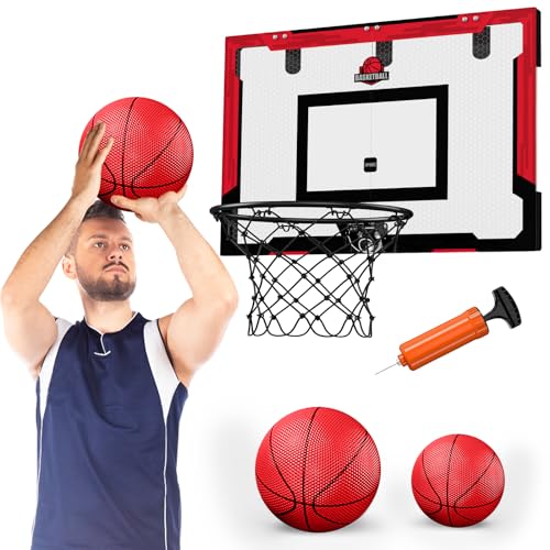 HYES 24 x 16 Large Basketball Hoop Indoor for Adults Over The Door Basketball Hoop with Sturdy Backboard Big Basketball Toys Gifts Ideas for Man Kids Teens Boys Girls Red - Image 1