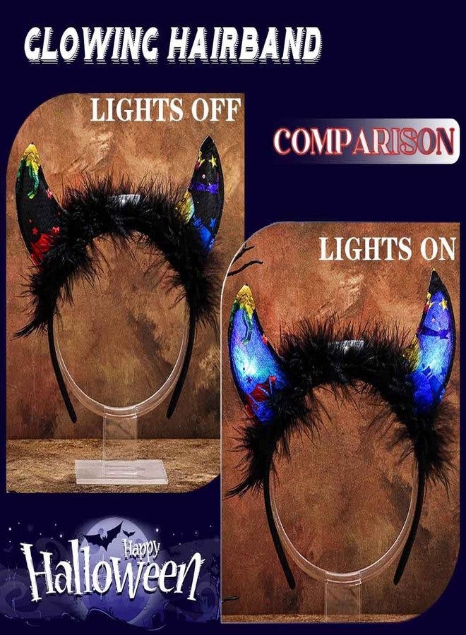 أسورنا طوق رأس مضيء على شكل شيطان من Aceorna، طوق شعر على شكل قرن LED، طوق رأس أسود لامع على شكل شيطان، إكسسوارات شعر للهالوين للنساء (أسود، مقاس واحد) - Image 5