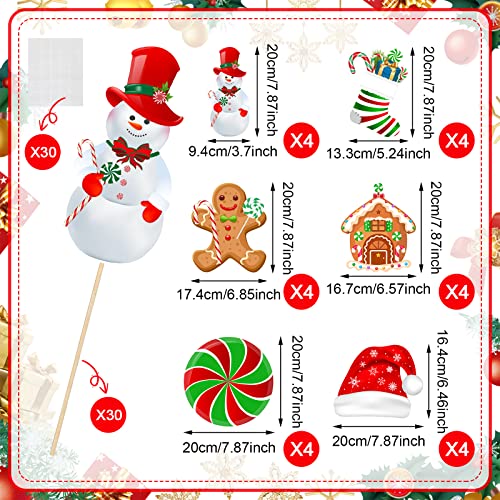 Woanger 24 Pieces Christmas Picks Snowman Santa Hat Lollipop Gingerbread Christmas Stocking Farm House Cutout on Sticks Vase Filler Crafts Tree Ornament Wreath Holiday Decorations for Christmas Party - Image 3