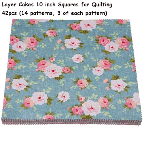 Hanjunzhao 42Pcs 10 Layer Cake Fabric Vintage Floral Print Cotton Fabric Squares 10x10 Layer Cakes 10 inch Squares for Quilting Sewing Quilts and Crafts Retro Floral - Image 3