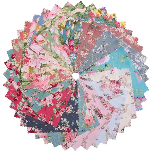 Hanjunzhao 42Pcs 10 Layer Cake Fabric Vintage Floral Print Cotton Fabric Squares 10x10 Layer Cakes 10 inch Squares for Quilting Sewing Quilts and Crafts Retro Floral - Image 1