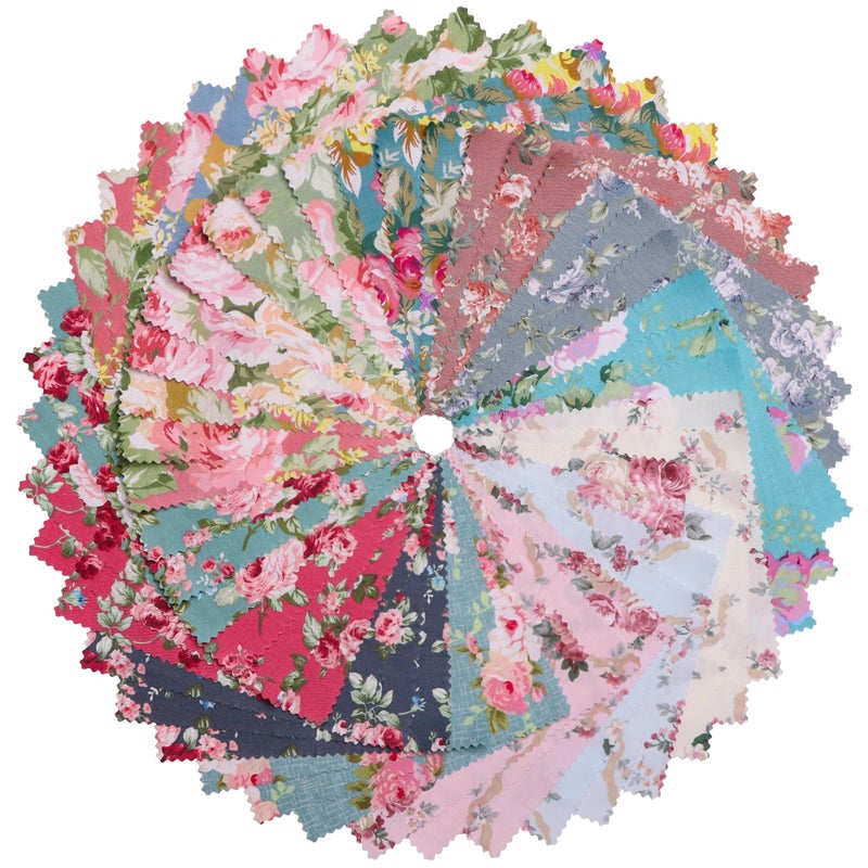 Hanjunzhao 42Pcs 10 Layer Cake Fabric Vintage Floral Print Cotton Fabric Squares 10x10 Layer Cakes 10 inch Squares for Quilting Sewing Quilts and Crafts Retro Floral - Image 2
