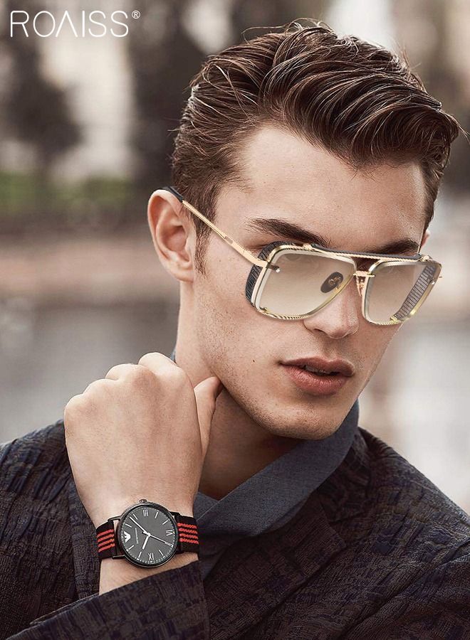 roaiss Modern Square Sunglasses for Men Women UV400 Protection Sun Glasses with Gold Metal Frame Fashion Anti-Glare Sun Shades for Driving Fishing Traveling with Brown Lens - Image 3