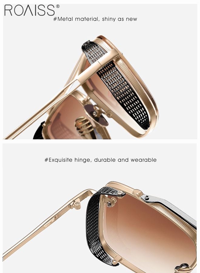 roaiss Modern Square Sunglasses for Men Women UV400 Protection Sun Glasses with Gold Metal Frame Fashion Anti-Glare Sun Shades for Driving Fishing Traveling with Brown Lens - Image 5