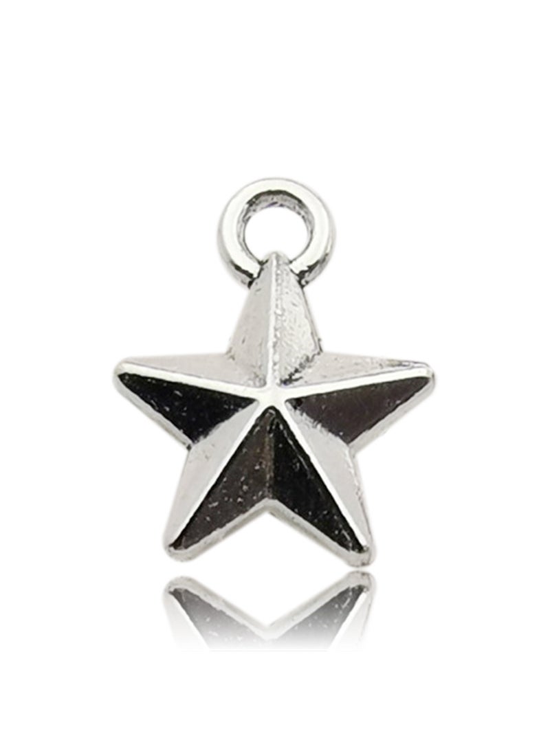 Generic - Vintage Diy Handmade Alloy Jewelry Accessories Star Hollow Out Pentagram Meteor Necklace Earrings Pendant Hanging Ornament 10951-ancient silver star 1.1g-11x14mm - Image 1