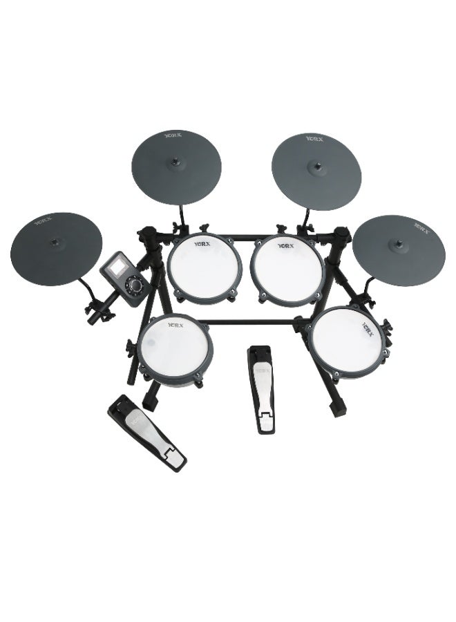 YORX EF2 V1.0 Professional Electronic Drum Kit with PVC Pads, 10‑inch Cymbals, Dual Bluetooth, USB‑C MIDI, and Recording Features - Image 3