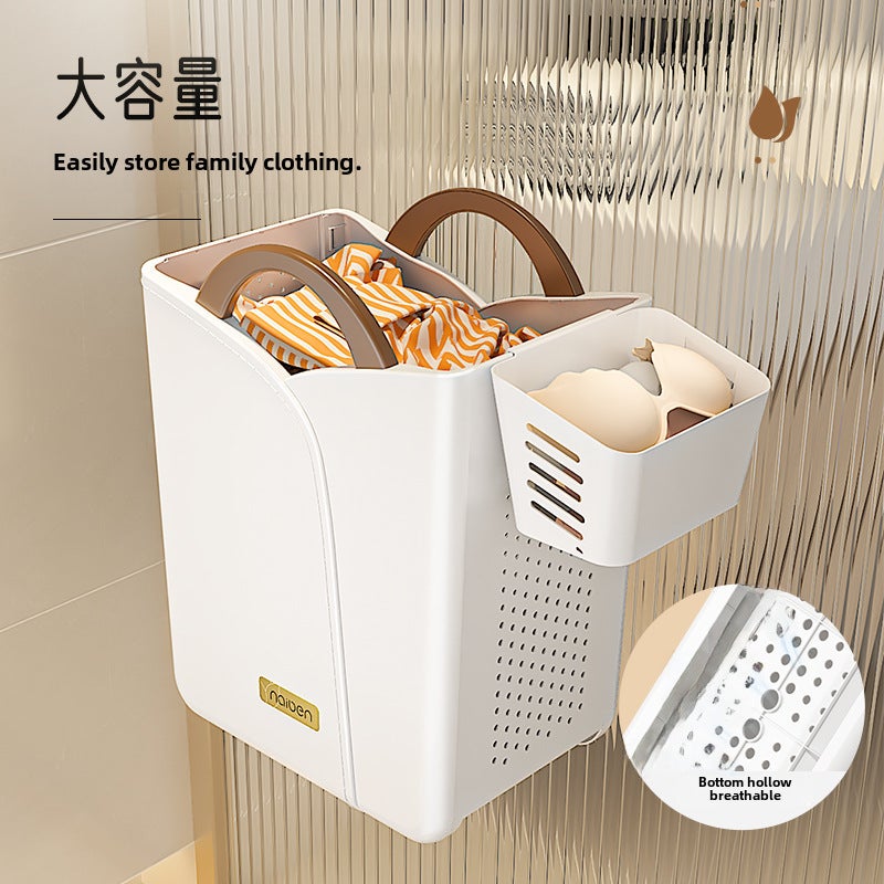 Dirty Clothes Basket Dirty Clothes Storage Basket Household Dirty Clothes Basket Laundry Basket Bathroom Bathroom Clothes Artifact High Color Value(Elegant White-Large-Cafe) - Image 3
