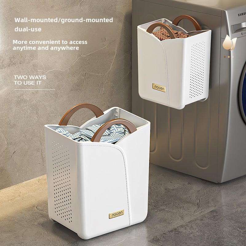 Dirty Clothes Basket Dirty Clothes Storage Basket Household Dirty Clothes Basket Laundry Basket Bathroom Bathroom Clothes Artifact High Color Value(Elegant White-Large-Cafe) - Image 5