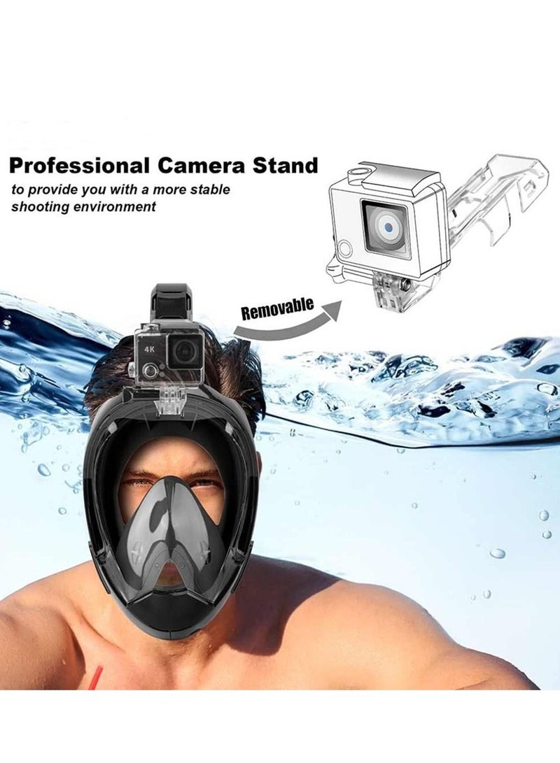 ثينيس قناع غطس كامل الوجه مع نظام تنفس آمن جديد وحامل للكاميرا مع رؤية بانورامية 180 درجة (أسود) - Image 4