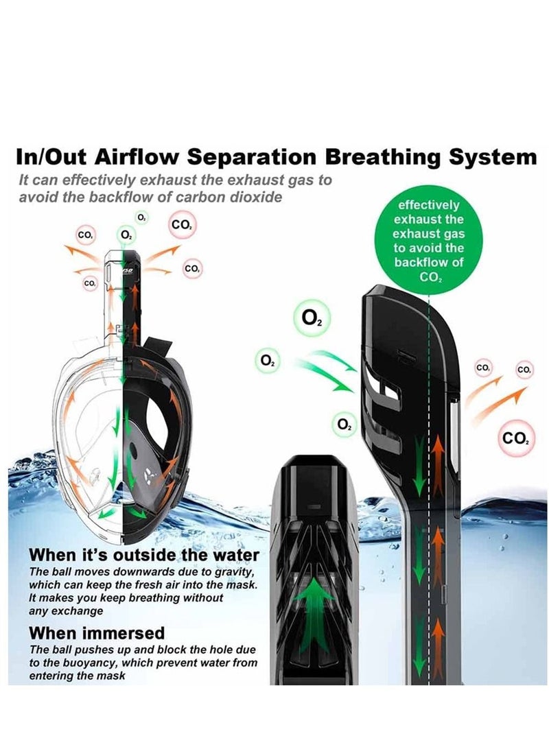 ثينيس قناع غطس كامل الوجه مع نظام تنفس آمن جديد وحامل للكاميرا مع رؤية بانورامية 180 درجة (أسود) - Image 5