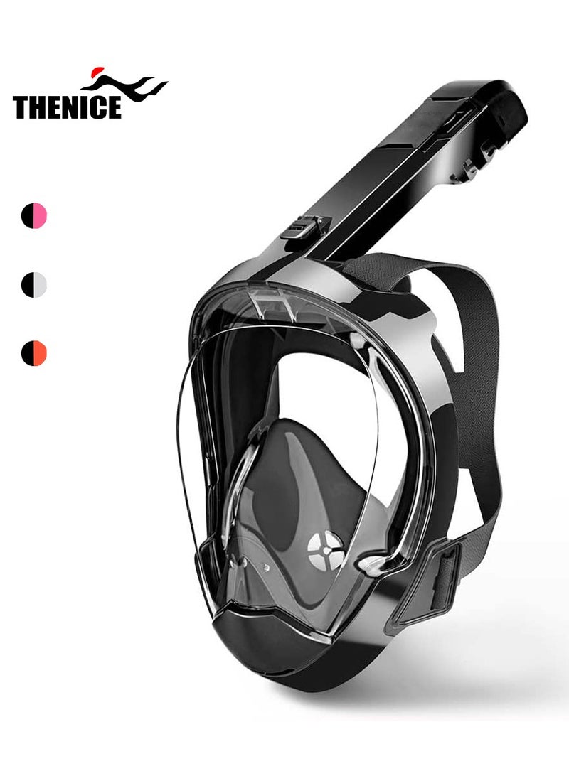 ثينيس قناع غطس كامل الوجه مع نظام تنفس آمن جديد وحامل للكاميرا مع رؤية بانورامية 180 درجة (أسود) - Image 1
