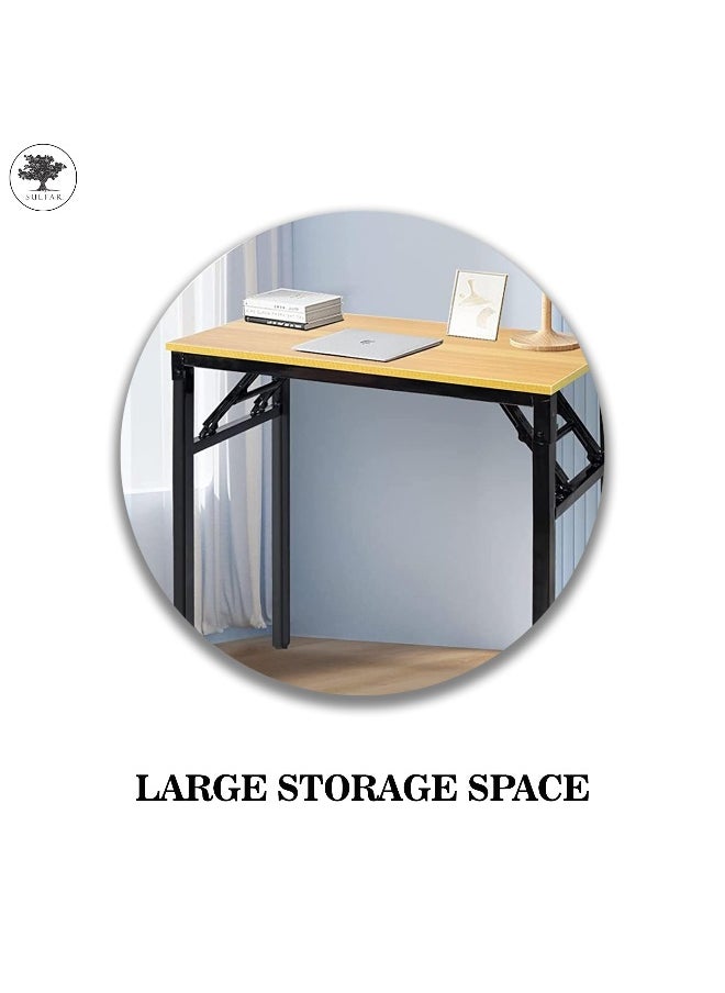 sulfar - Sulfar Folding Table Multi Functional Portable Desk With AdjUStable Height Legs For Computer Camping, Garden, Picnic,Coffee,Bbq, Wood, Folding desk 100×50×75cm - Image 1