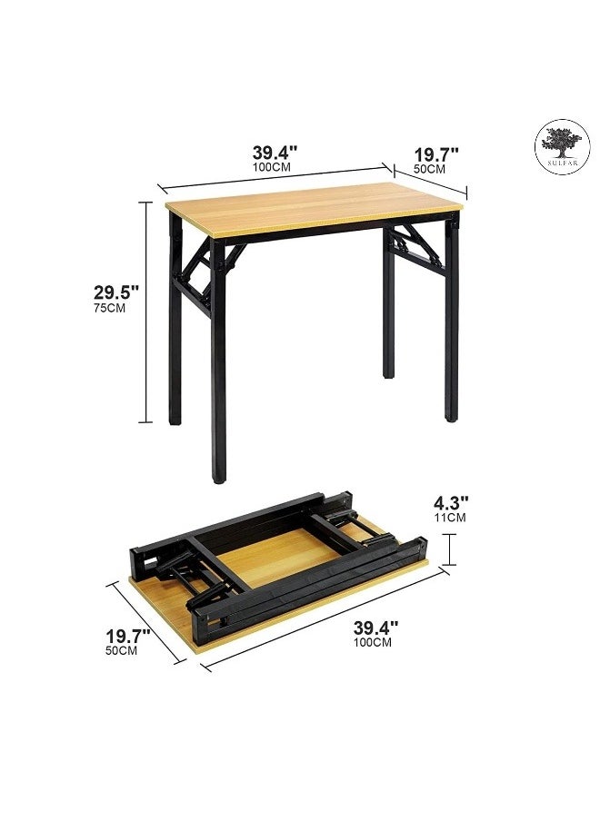 sulfar - Sulfar Folding Table Multi Functional Portable Desk With AdjUStable Height Legs For Computer Camping, Garden, Picnic,Coffee,Bbq, Wood, Folding desk 100×50×75cm - Image 1